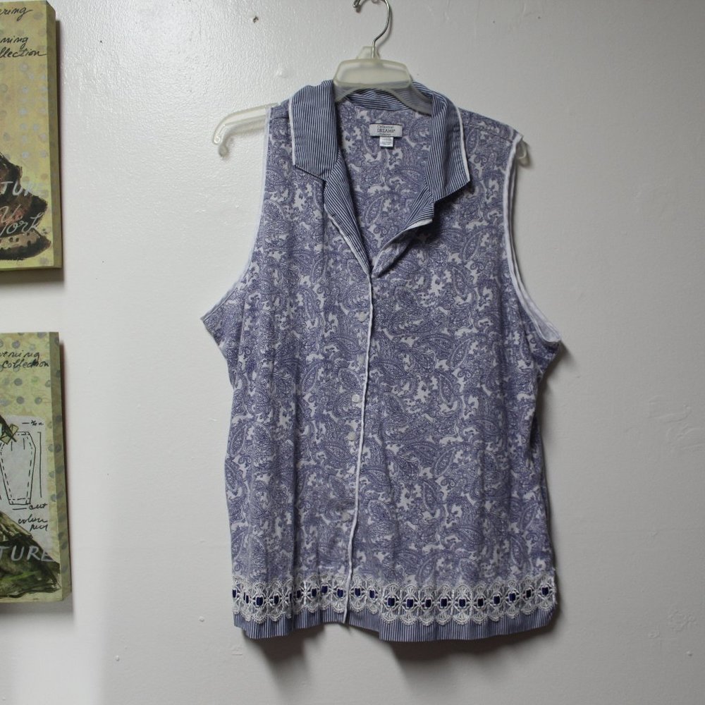 Celestial Dreams blue white paisley cotton pajama top Size 2x 3/$25